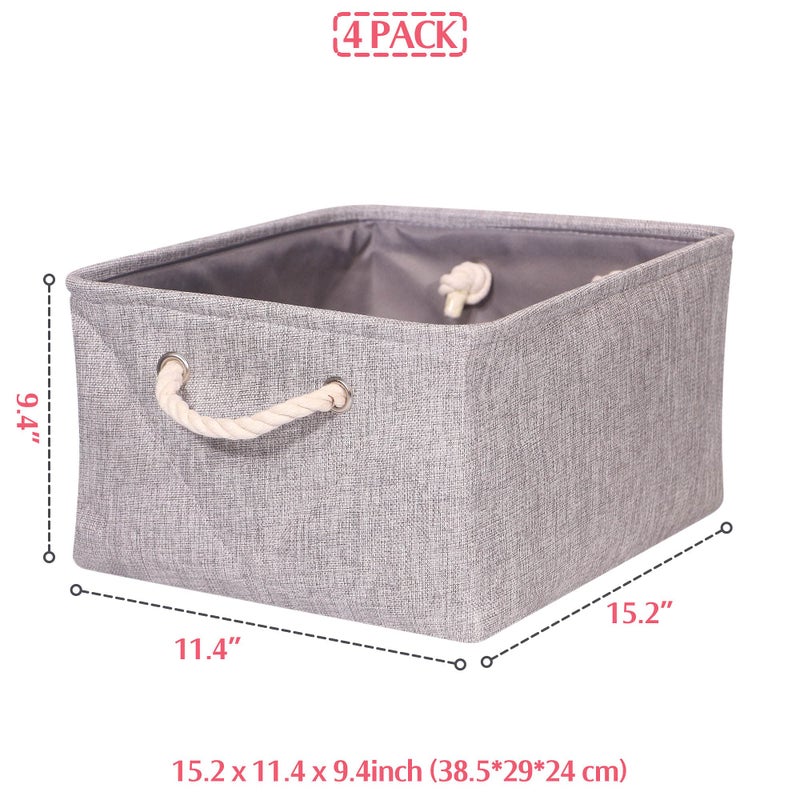 TENABORT 4 Pack Large Storage Basket Bin, Foldable Storage Cube Box Fabric Collapsible Organizer with Handles for Closet Home Office Clothes Shelf, Grey - Image 2